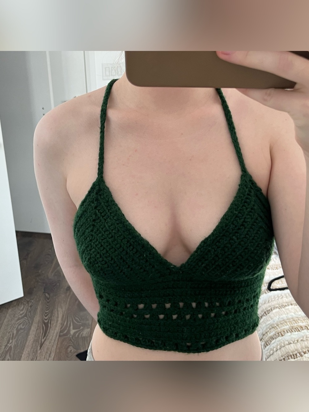 Dark Green Handmade Crochet Crop Top